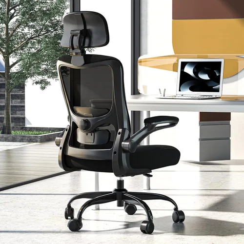 Miniatura 14 de Silla de oficina ergonómica, silla de escritorio con respaldo alto y soporte lumbar ajustable, respaldo de malla transpirable, capacidad de 330
