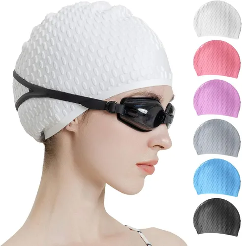 Miniatura 20 de Tripsky Gorro de natación de silicona, gorro de baño cómodo ideal para cabello rizado corto, mediano y largo, gorro de natación para mujeres y Very