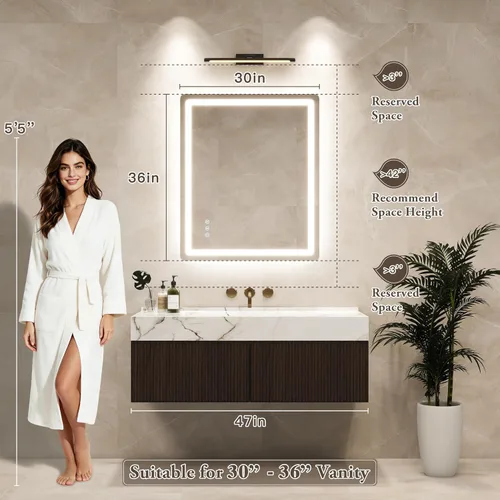 Miniatura 7 de 48x24 Inch LED Bathroom Mirror with Lights, Anti-Fog 3-Color Dimmable Memory Touch Control, Waterproof HD Tempered Glass, Wall Mounted Vanity Mirror