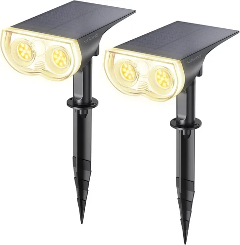 Linkind - Paquete de 2 focos solares para el atardecer hasta el amanecer, luces solares para jardín con 16 LEDs, de luz blanca cálida de 3000 K,