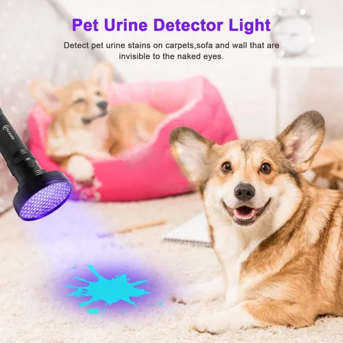Miniatura 2 de ESCO LITE Linterna UV de luz negra, 100 luces LED negras para detección de orina de mascotas, linternas ultravioleta para orina de perro