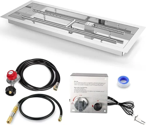 Miniatura 9 de GRISUN Inserto para hoguera de 18 x 18 pulgadas, bandeja cuadrada de quemador de gas con protector de viento de vidrio y tapa de acero inoxidable