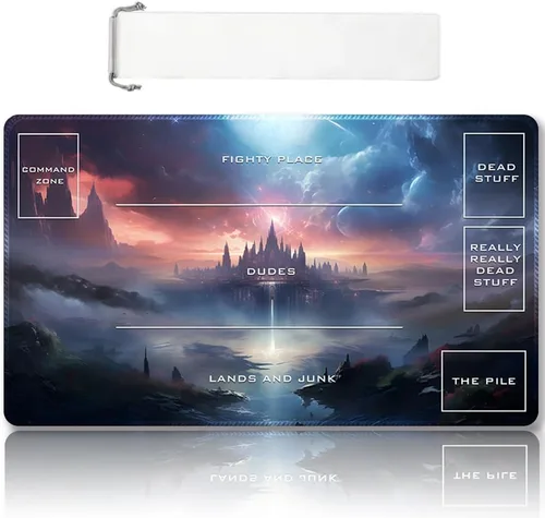Miniatura 50 de Tapete de Juego MTG Premium Cosido con Zonas y Respaldo de Goma Antideslizante - Tapete de Juego TCG para MTG y Otros Juegos de Cartas - Diseño Dkt