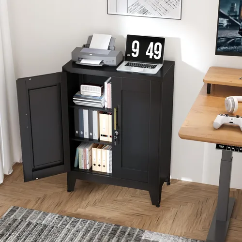Miniatura 2 de Gabinete de Almacenamiento de Metal Negro, Gabinete de Almacenamiento Alto de 36" con Cerradura y 2 Estantes Ajustables, Organizador de Casillero