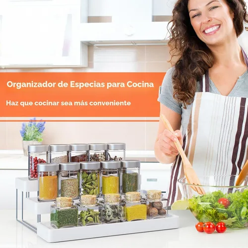 Miniatura 7 de Organizador de Especias Expandible para Gabinete - Organizador de Especias de Gabinete Ajustable de 3 Niveles de Fácil Visibilidad - Organizador