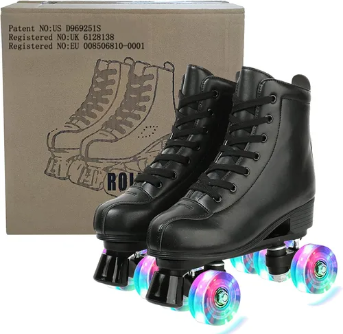 Miniatura 8 de Jessie - Patines de piel sintética ajustables de cuatro ruedas de alta calidad para mujeres, hombres, niños y niñas - Interior y exterior Rueda Flash