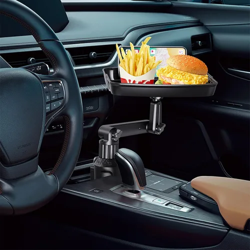 Miniatura 7 de Bandeja de portavasos más grande para automóvil, bandeja de alimentos para automóvil de 10 pulgadas con soporte para teléfono, soporte desmontable 3