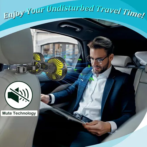 Miniatura 3 de Qidoe Ventilador de coche para asiento trasero, ventiladores portátiles alimentados por USB para automóvil con rotación de 360° con 3 velocidades