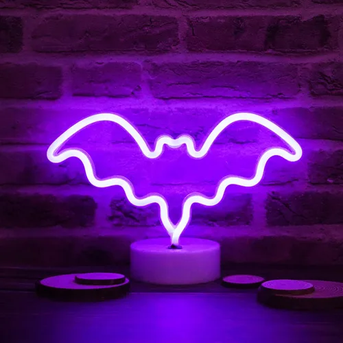 Miniatura 3 de Luces LED de murciélago de neón moradas, letreros de neón en forma de murciélago, luces nocturnas a pilas, lámpara de mesa de escritorio
