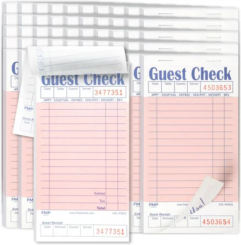 Miniatura 23 de FMP Brands Libros de cheques de invitados para servidores, papel de bloc de notas de servidor, total de 500 hojas (10 blocs), azul con recibo