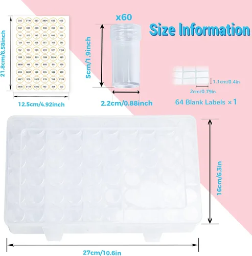 Miniatura 5 de Cuentas de Diamante Cuadradas de Resina 90000 piezas Con Contenedores de Almacenamiento para Kits de Pintura, 60 Colores de Brocas y Herramientas
