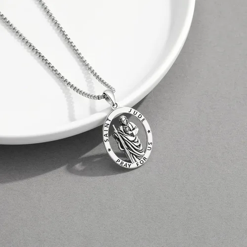 Miniatura 502 de Collar de plata de ley 925 con medalla de San Patrón, colgante de protección católica, amuleto, joyería religiosa para hombres y mujeres