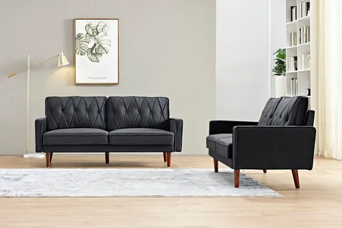 Miniatura 7 de Container Furniture Direct Sofás de terciopelo copetudo de estilo moderno para sala de estar con tapicería de tela suave y marco de madera maciza