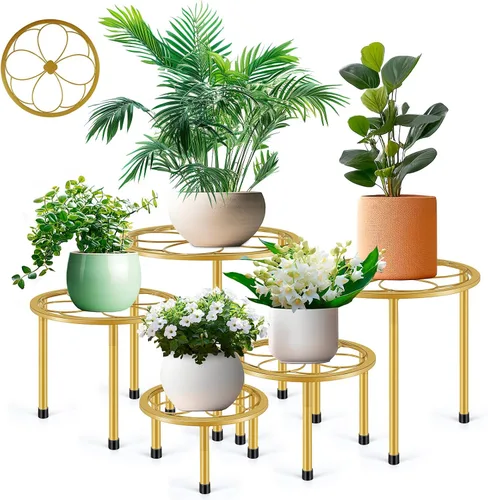 Miniatura 7 de Amaoot Paquete de 5 Soportes para Plantas de Metal, Soportes para Plantas de Hierro Antióxido para Interior y Exterior, Soportes para Macetas