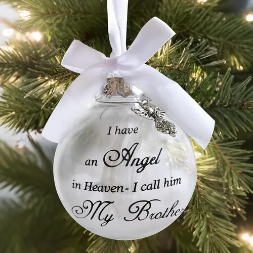 Miniatura 9 de Adornos de bola para árbol de Navidad, bola de plumas transparente, adorno conmemorativo de ángel, tengo un ángel en el cielo, lo llamo papá