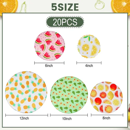 Miniatura 2 de 20 fundas para tazones de estilo veraniego, reutilizables, de tela, elásticas, para almacenamiento, tapas elásticas para recipientes, frutas