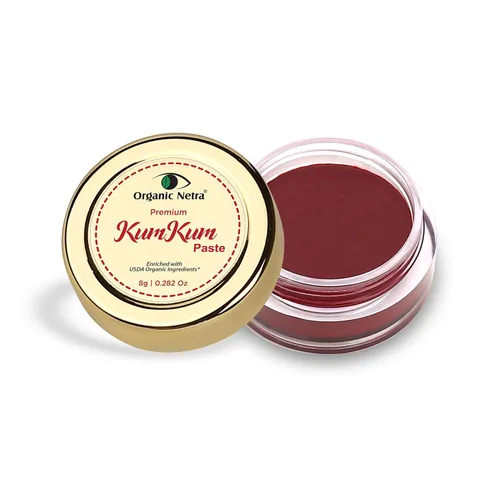 Organic Netra Pasta Sindoor/Kumkum | Resistente al agua de larga duración, a prueba de manchas | Color granate profundo puro y natural, larga 2-Rojo