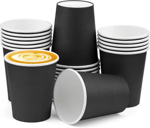 Paquete de 25 vasos de papel desechables negros de 8 onzas, tazas de café caliente, taza de té de papel, vasos desechables, vasos para bebidas de