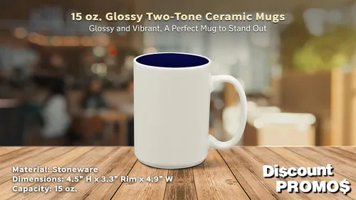 Miniatura 4 de DISCOUNT PROMOS Juego de 10 tazas de cerámica brillantes de dos tonos, 15 oz. - Gres, suave, duradero, mango en C, color azul