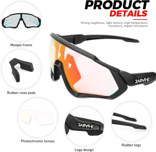 Miniatura 6 de KAPVOE Gafas de ciclismo fotocromáticas para hombres y mujeres, gafas de sol para bicicleta de montaña MTB, para bicicleta de montaña Clear - K9408
