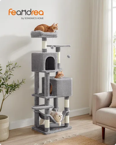 Miniatura 2 de Feandrea - Árbol para gatos de varios niveles para interiores, torre para gatos tipo condominio con 4 postes para rascar, 2 posaderos, hamaca y claro