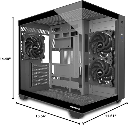 Miniatura 7 de MUSETEX Caja de PC ATX, 3 x 120mm Ventiladores Preinstalados, Soporte para Radiador de 360MM, Caja de PC para Juegos de Vidrio Templado de Vista