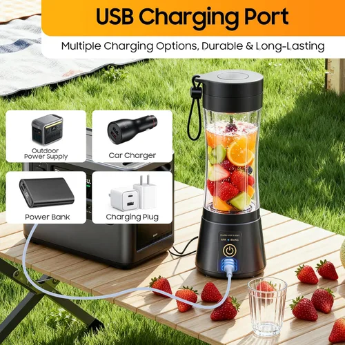 Miniatura 7 de 12 Oz Cordless Portable Personal Size Blender - Mini Blender Make Smoothies and Shakes, Cordless Lightweight Rechargeable, Freshly Squeezed in