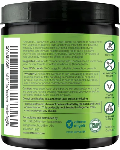 Miniatura 7 de NATURELO Polvo de superalimentos de verdes crudos - Sin azúcar - Aumenta la energía, desintoxica, mejora la salud - Espirulina orgánica - Hierba