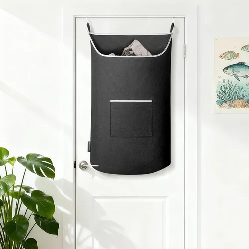 Miniatura 8 de SAVERHO Bolsa Cesta de Ropa Sucia Colgante Negra, Cesta Colgante XL para Puerta con Abertura Grande Bolsa de Almacenamiento de Ropa Sucia