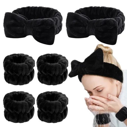 WHAVEL Juego de 6 diademas y pulseras de spa, cintillo de lavado facial, muñequeras para lavar la cara, maquillaje, cuidado de la piel, banda para