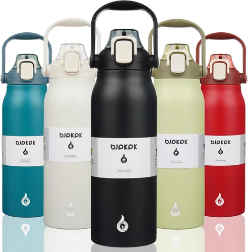 Miniatura 20 de BJPKPK - Botellas de agua aisladas con pajita, botellas de agua bonitas de 27 oz con asa, jarra de metal de acero inoxidable sin BPA, frascos 27 oz
