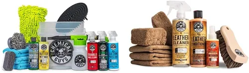 Chemical Guys Arsenal Builder - Kit de lavado de autos (14 piezas) con limpiador de cuero y kit de detalles de acondicionador (9 piezas)
