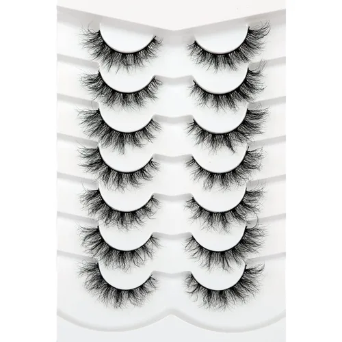 Miniatura 10 de Medias pestañas postizas con banda transparente, finas, estilo ojo de gato, naturales, cortas, pequeñas, acento 3/4, de visón sintético, tiras