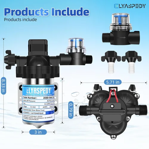 Miniatura 2 de Bomba de agua fresca para RV Elyaspedy 2025 mejorada 2088-554-144/2088-403-144, bomba de diafragma autocebante de 12V 3.5GPM, 45PSI, incluye