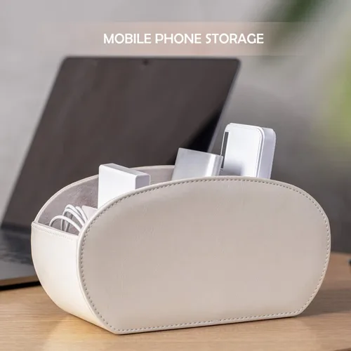 Miniatura 7 de BONNY DODO Caja organizadora de oficina multifuncional de piel sintética, soporte para control remoto, para almacenamiento de escritorio, mesa con 5