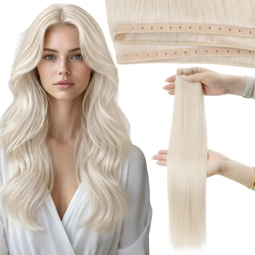 Miniatura 40 de Moresoo - Extensiones de cabello humano real cosidas, Remy, lacio, doble trama, color negro jet, 14 pulgadas, 3.53 onzas