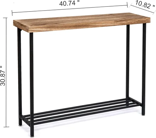 Miniatura 2 de Acovy Mesa consola industrial de madera maciza, mesa de entrada de 2 niveles con estantes de almacenamiento, mesa de sofá estrecha para sala