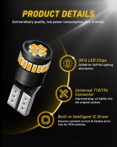Miniatura 2 de Bombillas LED superbrillantes tamaño 194 Auxito; 168, 2825, W5W, T10, cuña 24, conjunto de chips 3014 SMD, bombillas LED de repuesto sin errores