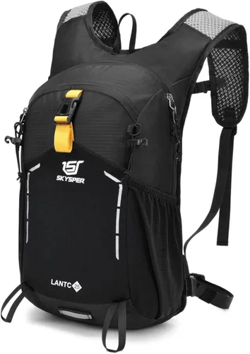 SKYSPER Mochila de senderismo pequeña – Mochila de viaje de 15 L, ligera, resistente al agua, mochilas de senderismo para mujeres y hombres, Negro,