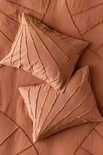Miniatura 3 de Juego de funda de edredón de 3 piezas, juego de funda de edredón de algodón copetudo, color terracota, ropa de cama bohemia de lujo, funda