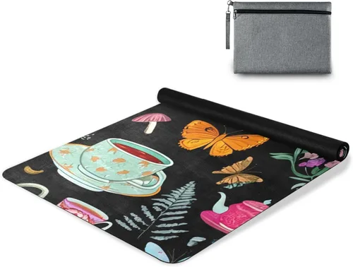 Miniatura 9 de Juego de té vintage con patrón de esterilla de yoga fina con bolsa incluida, tapete de entrenamiento de fitness antideslizante, tapete de yoga