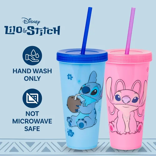 Miniatura 5 de Silver Buffalo Disney Lilo and Stitch Angel Coconut Flowers - Paquete de 2 vasos de plástico que cambian de color, 24 onzas Stitch y ángel