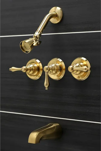 Miniatura 5 de Kingston Brass KB237AL Grifo victoriano de triple mango para bañera y ducha en latón cepillado Cobrizo cepillado