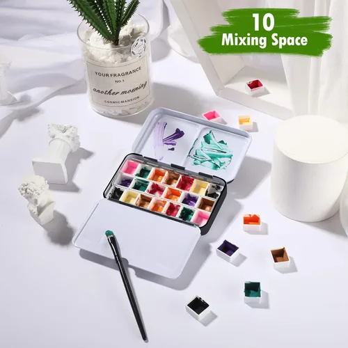 Miniatura 6 de Zonon Juego de 51 paletas de pintura de acuarela y medias sartenes, caja de lata de acuarela, caja de pintura de paleta de metal con tapa vacía