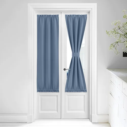 Miniatura 129 de NICETOWN Cortinas opacas unicolor con aislamiento térmico para puerta francesa, granja, oscurecimiento de habitación, puertas y ventanas de Marrón