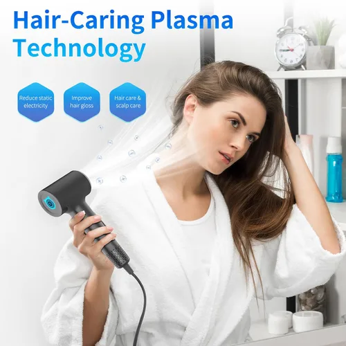 Miniatura 4 de BQSS Secador de pelo, 110000 rpm, secador de pelo iónico positivo negativo para mujeres, secador de pelo portátil de viaje con boquilla