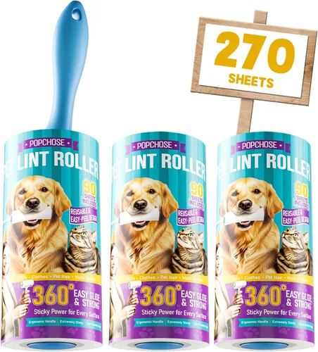 Miniatura 14 de POPCHOSE Rodillos de pelusa para pelo de mascotas extra pegajosos, 600 hojas extra pegajosos para pelo de mascotas, 3 asas y 6 rollos adhesivos