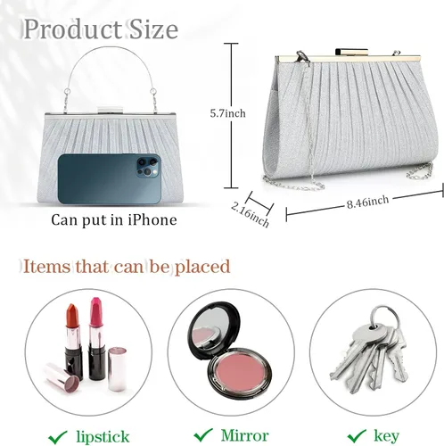 Miniatura 5 de YYW Bolso de mano para mujer, bolso brillante con asa superior, bolsa de noche, bolsa cruzada, bolsa de hombro para boda, fiesta, baile de graduación