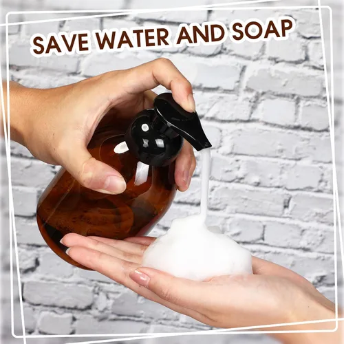 Miniatura 4 de Uiifan 16 piezas 17 oz dispensador de jabón espumoso ámbar recargable botella de bomba de espuma de plástico contenedor líquido para cocina baño