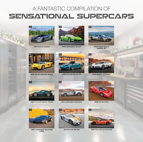 Miniatura 3 de RED EMBER Supercars 2026 - Calendario de pared de 12 meses 12 x 24 pulgadas abierto Papel grueso y resistente Regalo de vacaciones